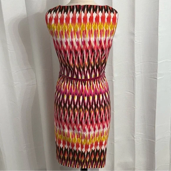 Roz & Ali Women's Sleeveless Round Neck Midi Vibrant Ikat Multicolor Dress Sz 16 - Picture 8 of 8